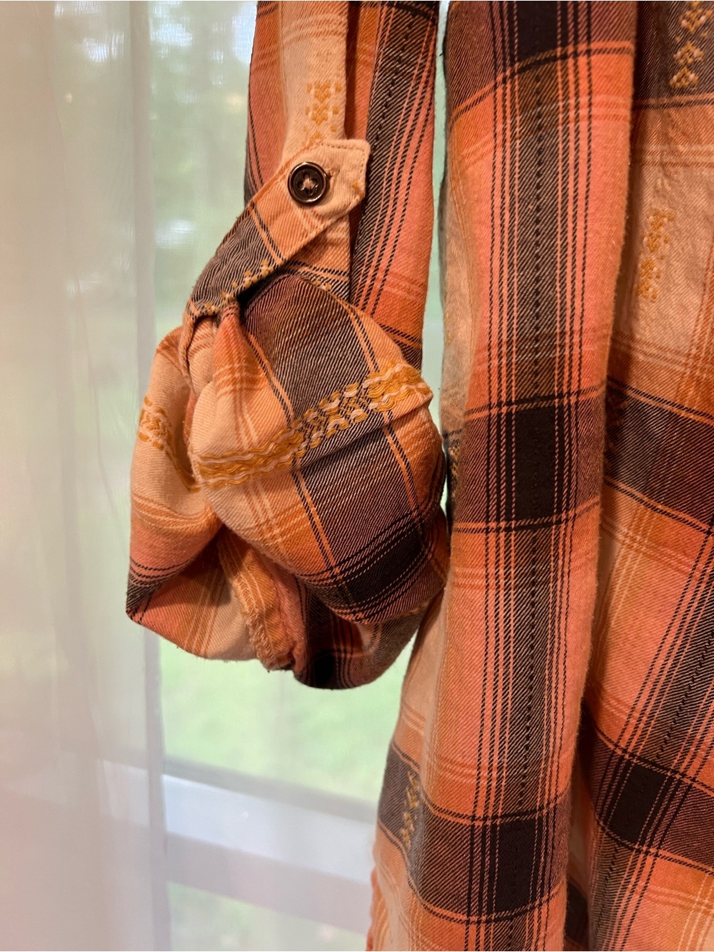 Cato Peach and Gray Plaid Button-Down Tunic - Picture 5 of 5